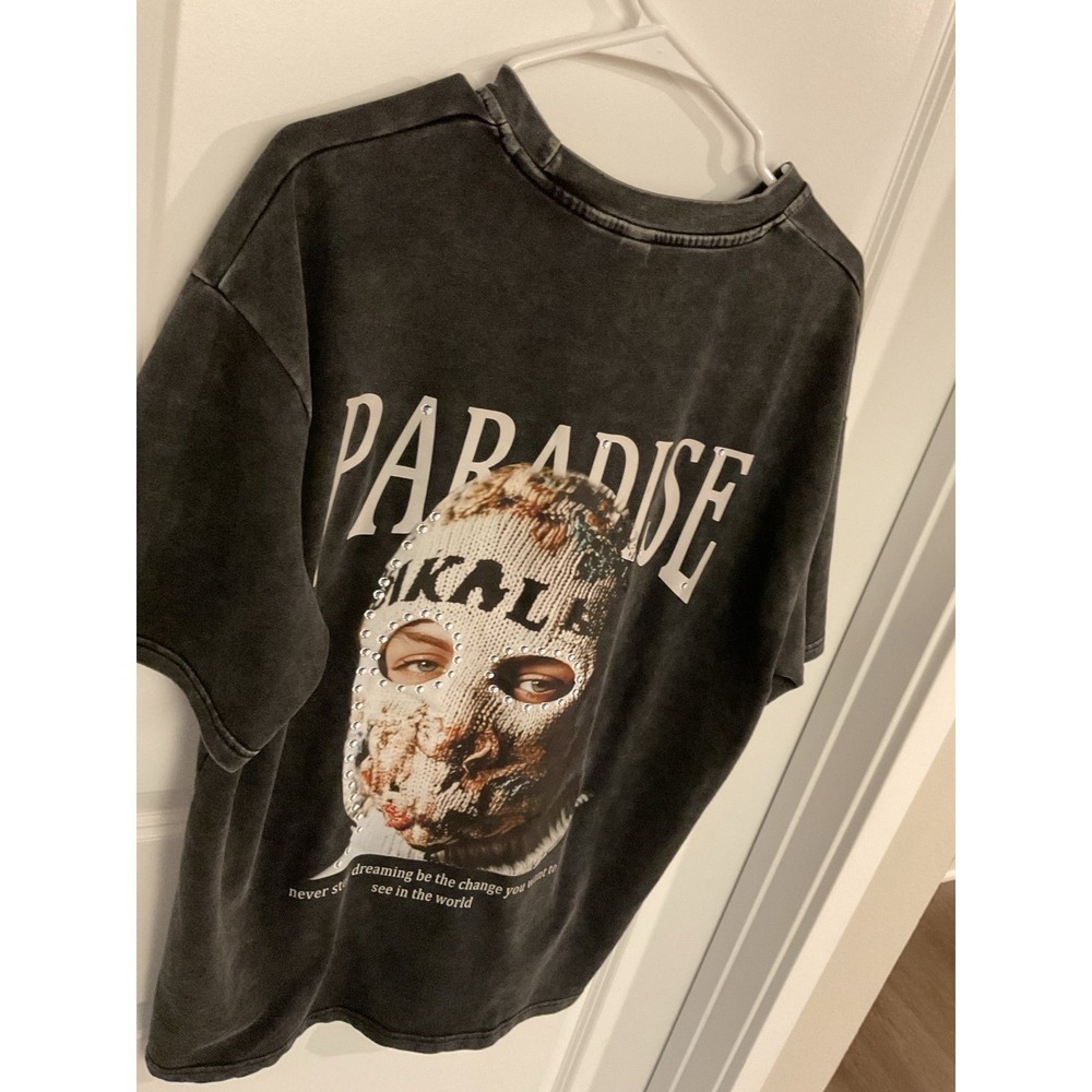 PARADISE Graphic T Shirt Mens Black Washed Oversized Fit Size L - Picture 4 of 6